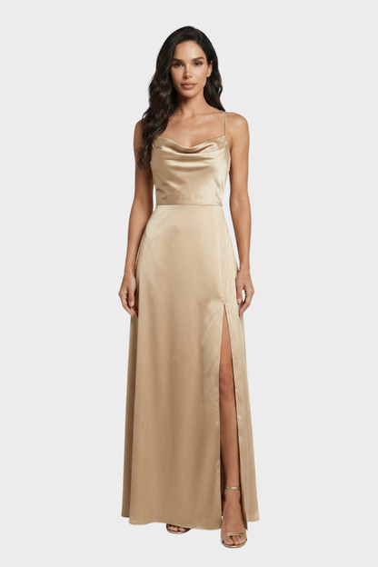 Women's Cowl-Neck Satin Maxi | Slit