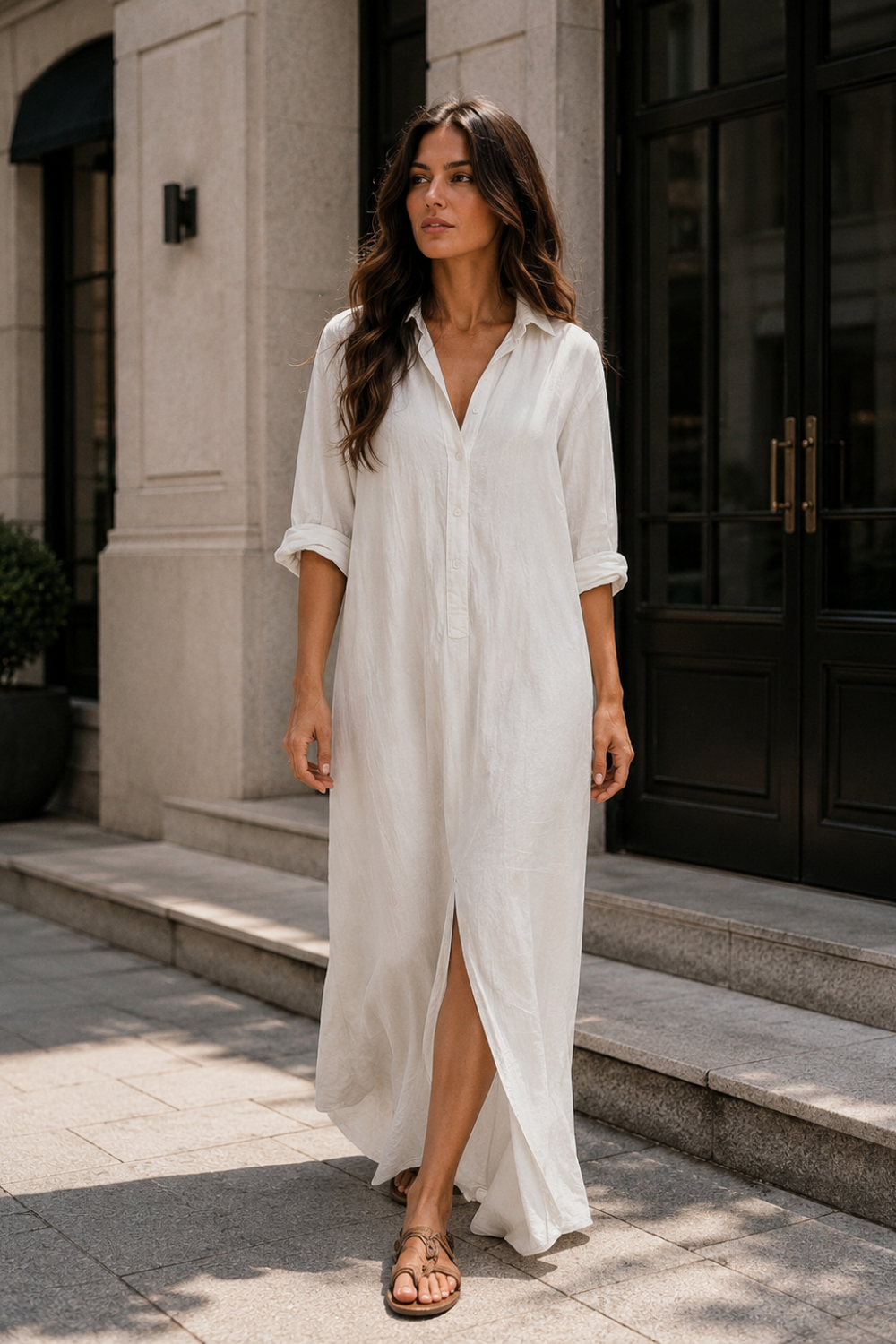 Women's Linen-Look Shirt Dress | Maxi