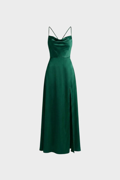 Women's Cowl-Neck Satin Maxi | Slit