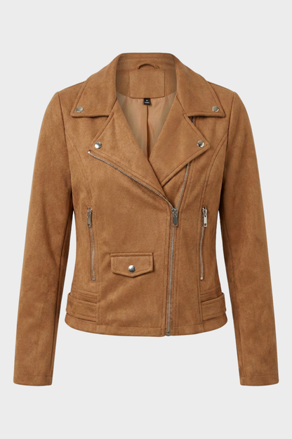Women's Leather Biker Jacket with Zip