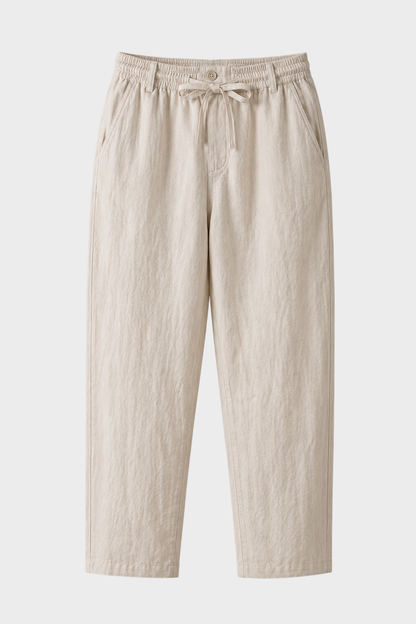 Men's Linen Trousers with Elastic Waistband and Drawstring