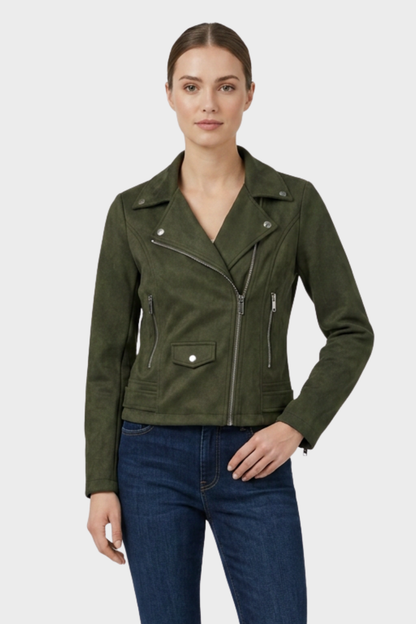 Women's Leather Biker Jacket with Zip