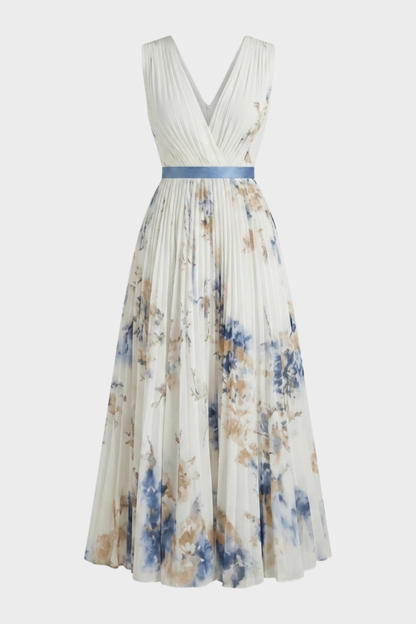 Women's Pleated Maxi Dress | V-Neck