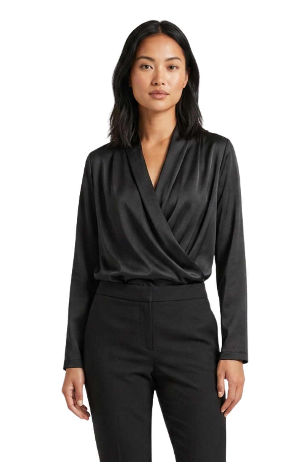 Women's Wrap Blouse with V-Neck and Long Sleeves