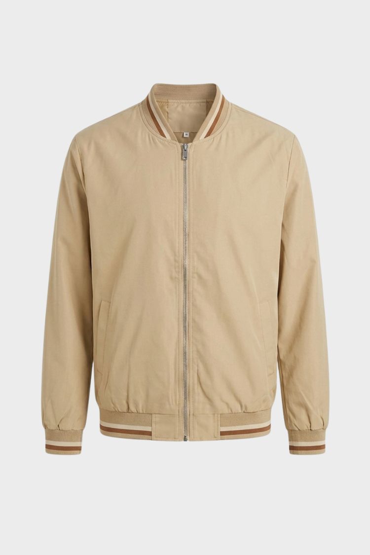 Men's Bomber Jacket with Zip and Stand-Up Collar
