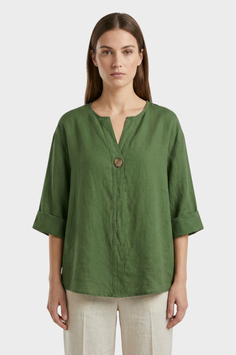 Women's Blouse with V-Neck and Button