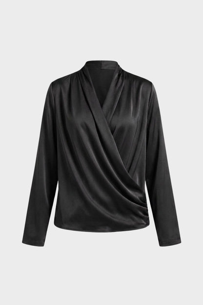 Women's Wrap Blouse with V-Neck and Long Sleeves