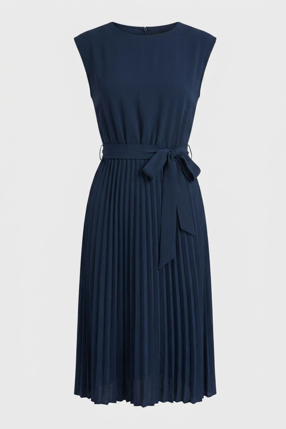 Midi Dress for Women with Pleated Skirt and Belt