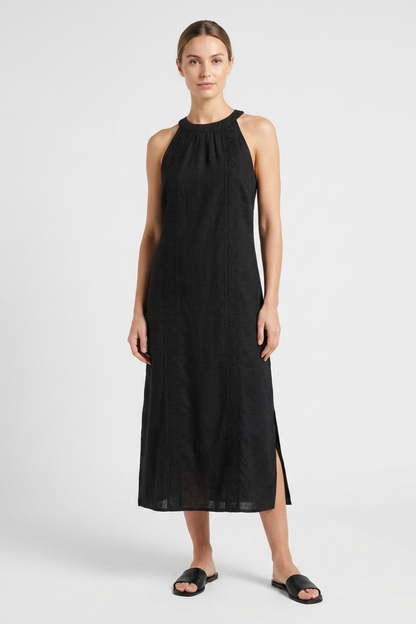Women's Lace-Trim Linen Maxi | Slit