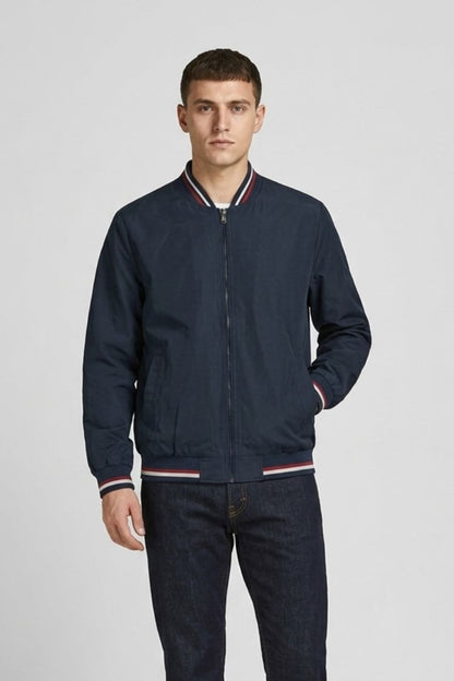 Men's Bomber Jacket with Zip and Stand-Up Collar