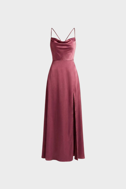 Women's Cowl-Neck Satin Maxi | Slit