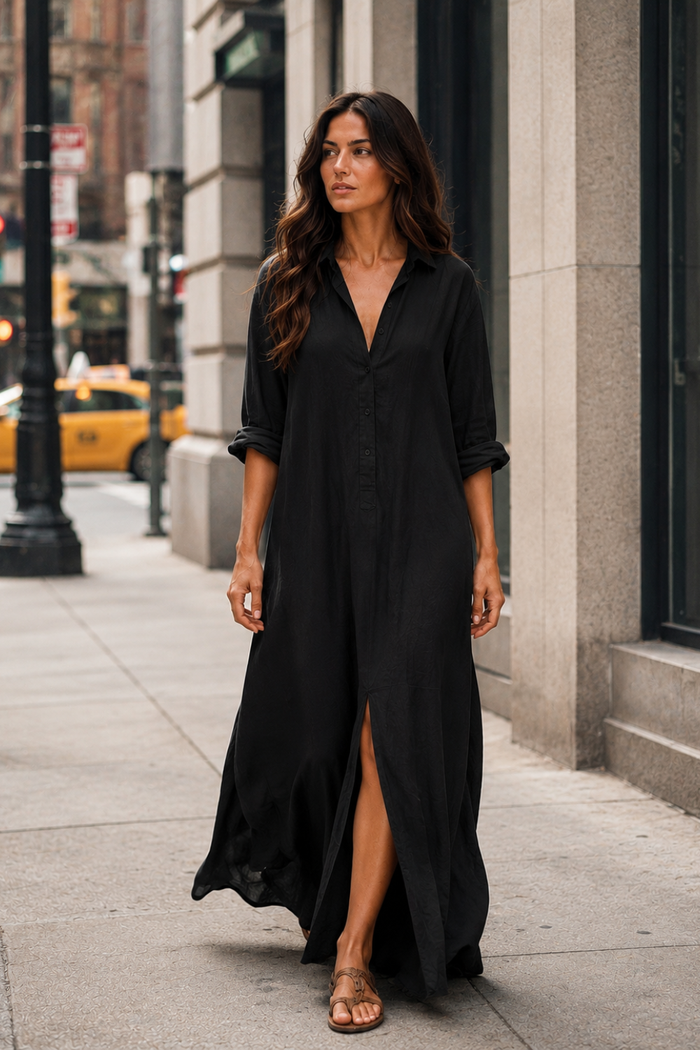 Women's Linen-Look Shirt Dress | Maxi