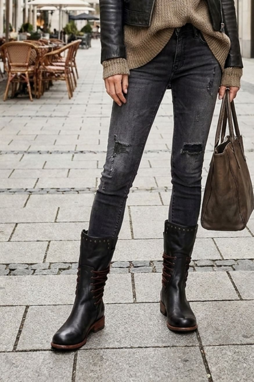 Women's Mid-Calf Lace-Up Boots | Low Block Heel