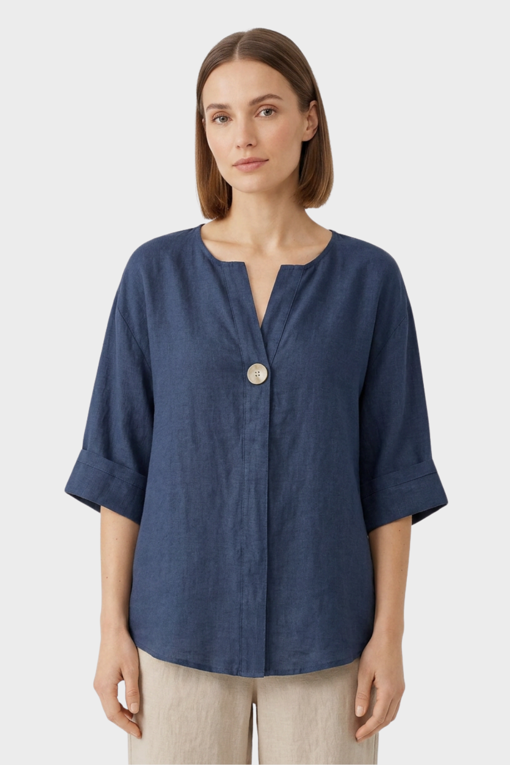 Women's Blouse with V-Neck and Button
