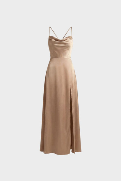 Women's Cowl-Neck Satin Maxi | Slit