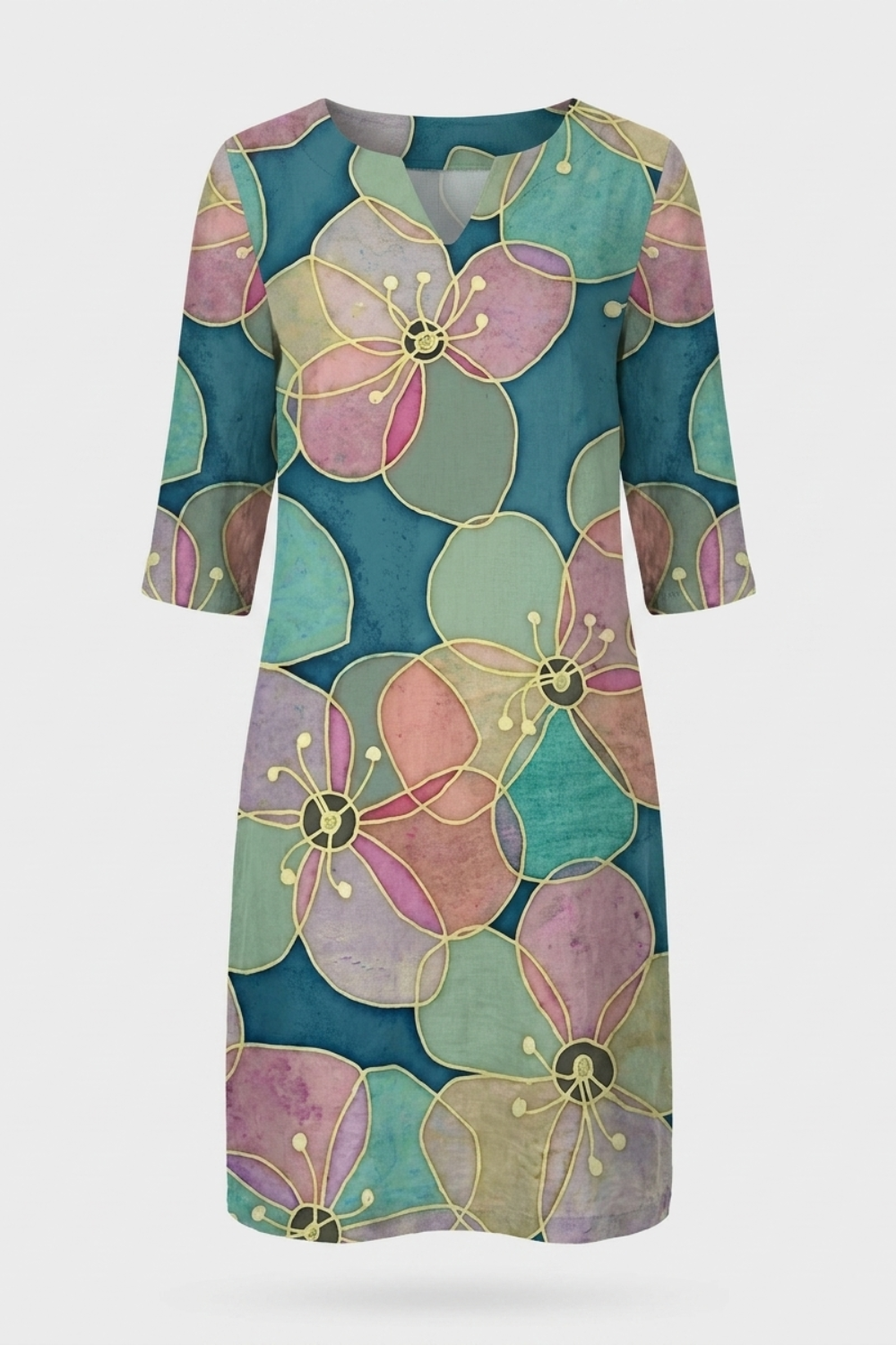Women's Floral Shift Dress | Split V