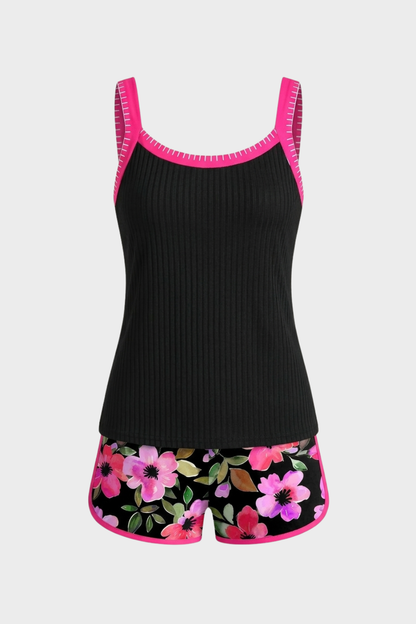 Women's Floral Tankini Swimsuit | Contrast Trim