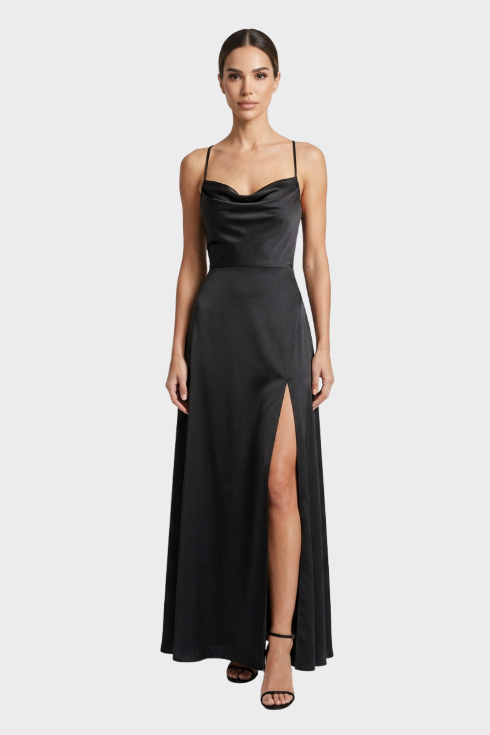 Women's Cowl-Neck Satin Maxi | Slit