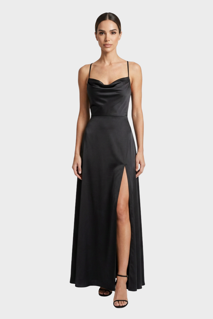 Women's Cowl-Neck Satin Maxi | Slit