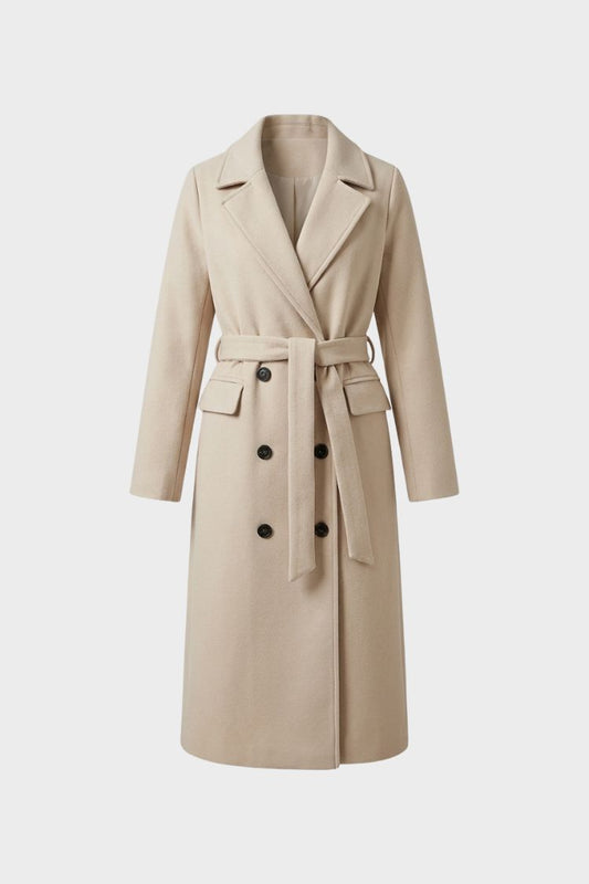 Women's Coat with Belt and Notched Collar