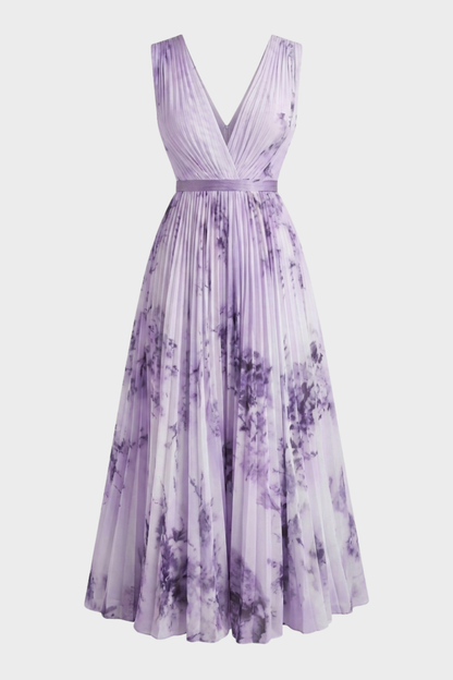 Women's Pleated Maxi Dress | V-Neck