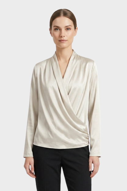 Women's Wrap Blouse with V-Neck and Long Sleeves