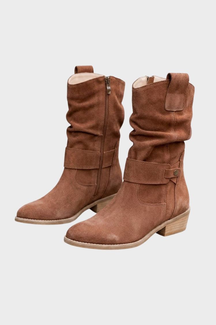 Women's Calf-Length Boots | Buckle Straps & Low Heels