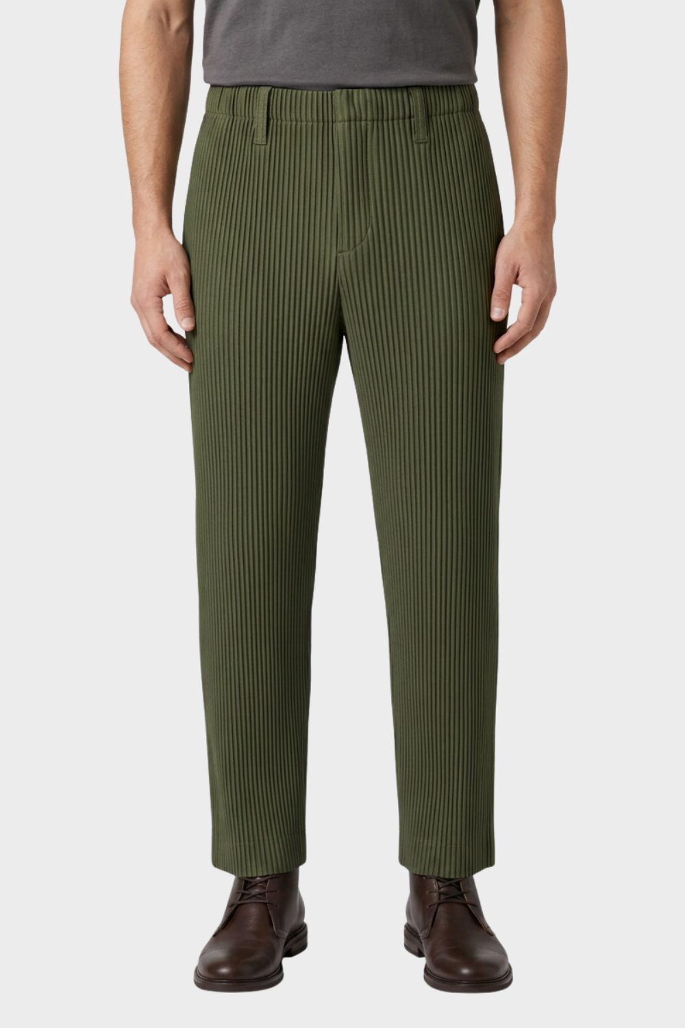 Men's Trousers with Elastic Waistband, Straight Cut, Ribbed