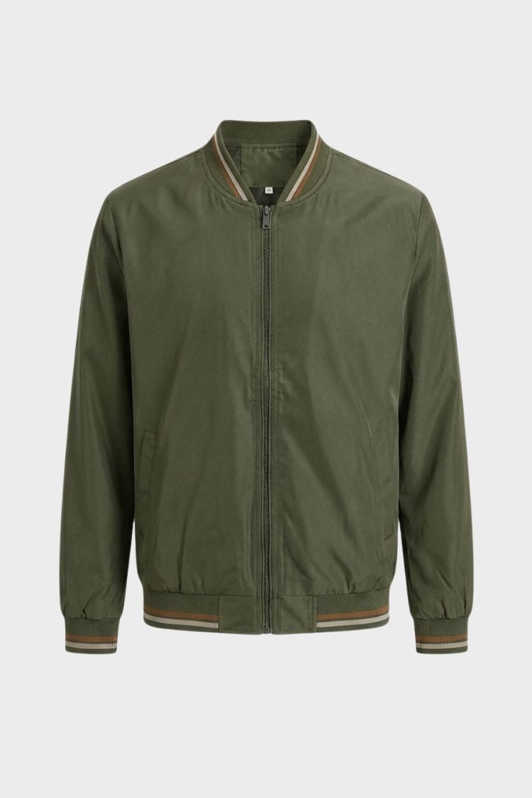 Men's Bomber Jacket with Zip and Stand-Up Collar