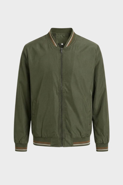 Men's Bomber Jacket with Zip and Stand-Up Collar
