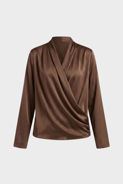 Women's Wrap Blouse with V-Neck and Long Sleeves