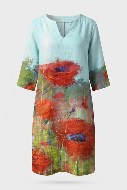 Women's Floral Shift Dress | Split V