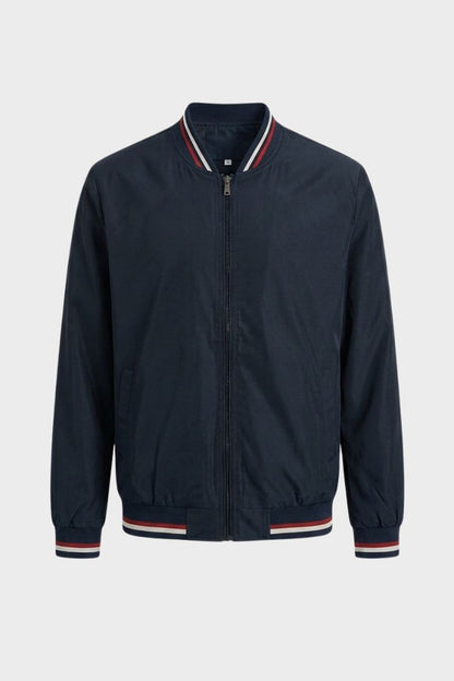 Men's Bomber Jacket with Zip and Stand-Up Collar