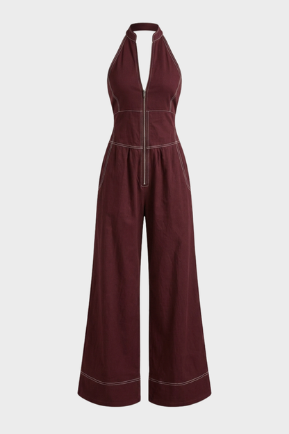 Women's Zip-Front Jumpsuit | Halter