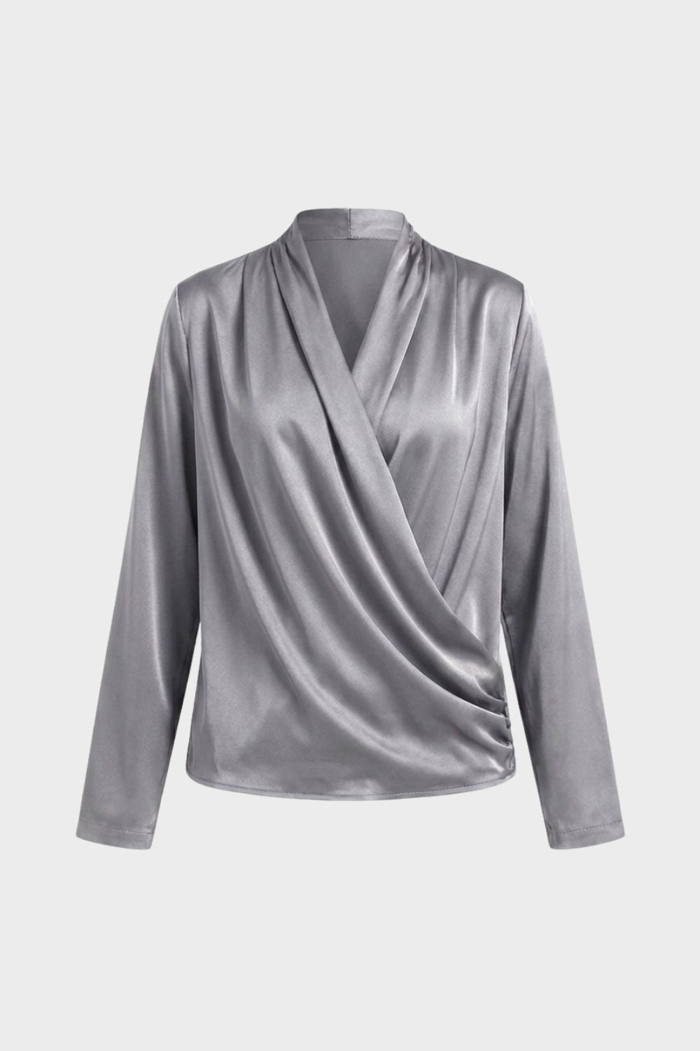 Women's Wrap Blouse with V-Neck and Long Sleeves