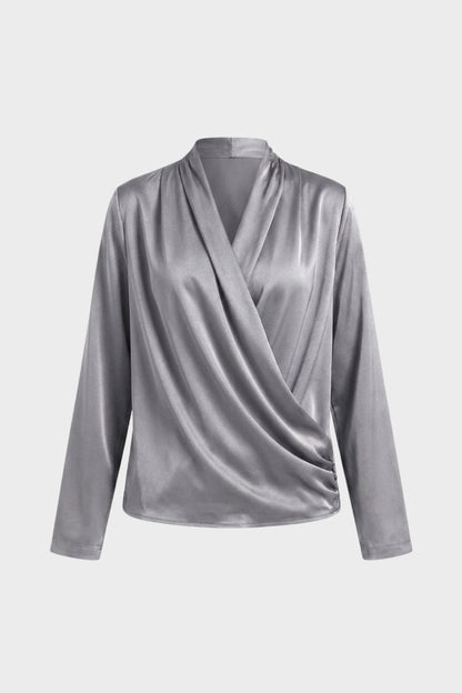 Women's Wrap Blouse with V-Neck and Long Sleeves