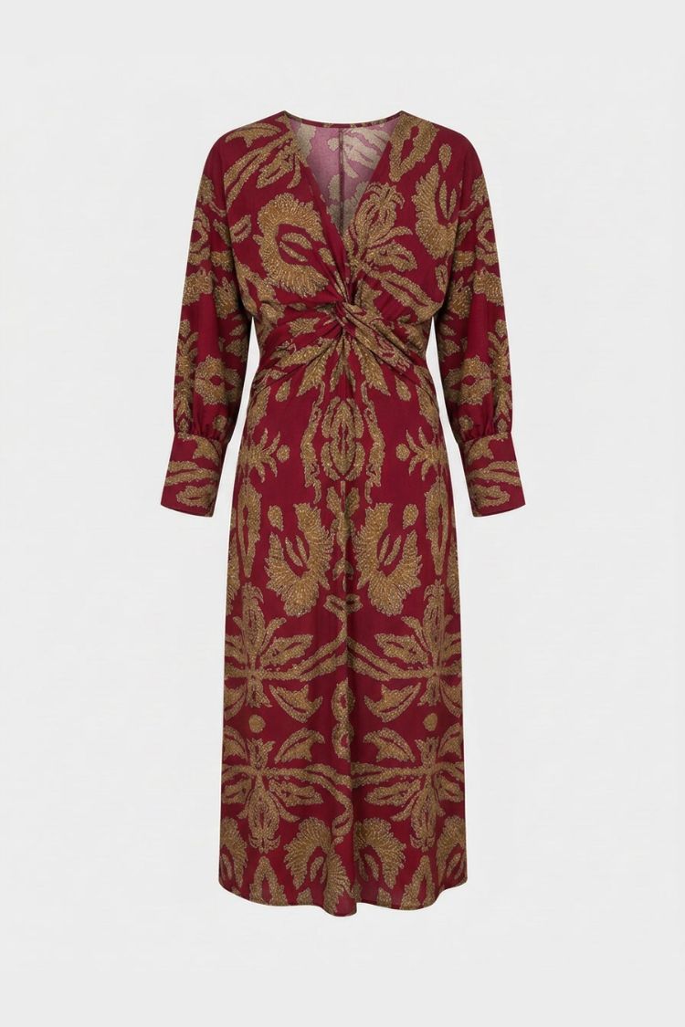 Midi Dress for Women in Wrap Style with V-Neck