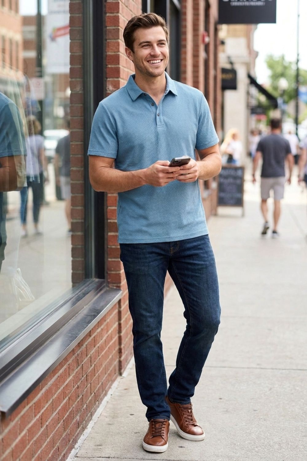 Men's Short Sleeve Polo Shirt with Button Placket