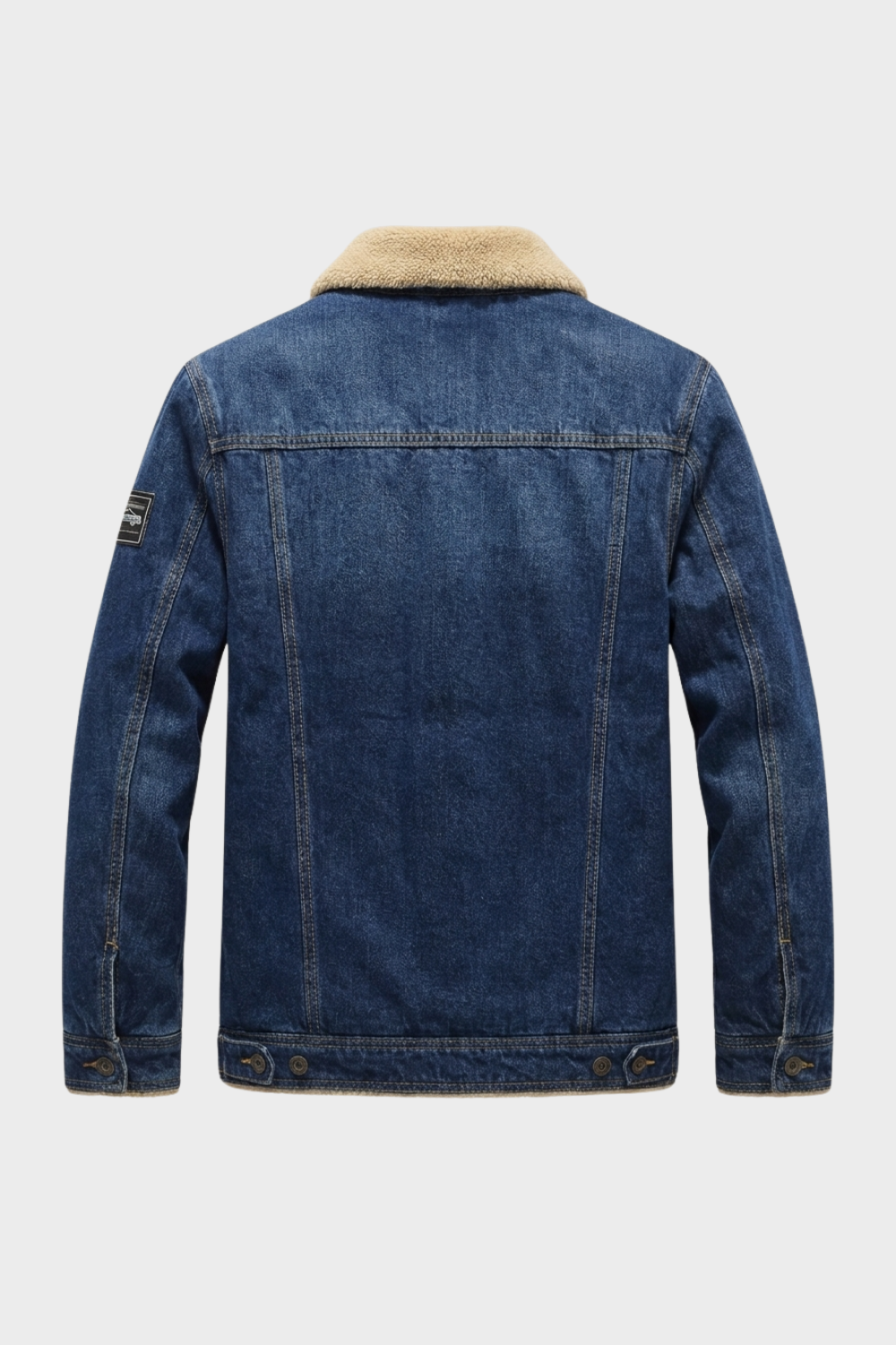 Men's Denim Jacket with Faux Fur Collar and Button Placket