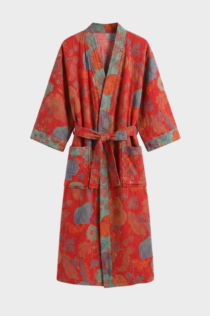 Kimono Women's Bathrobe with Belt and Pattern Knee-Length