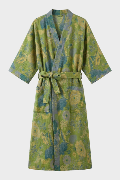 Kimono Women's Bathrobe with Belt and Pattern Knee-Length