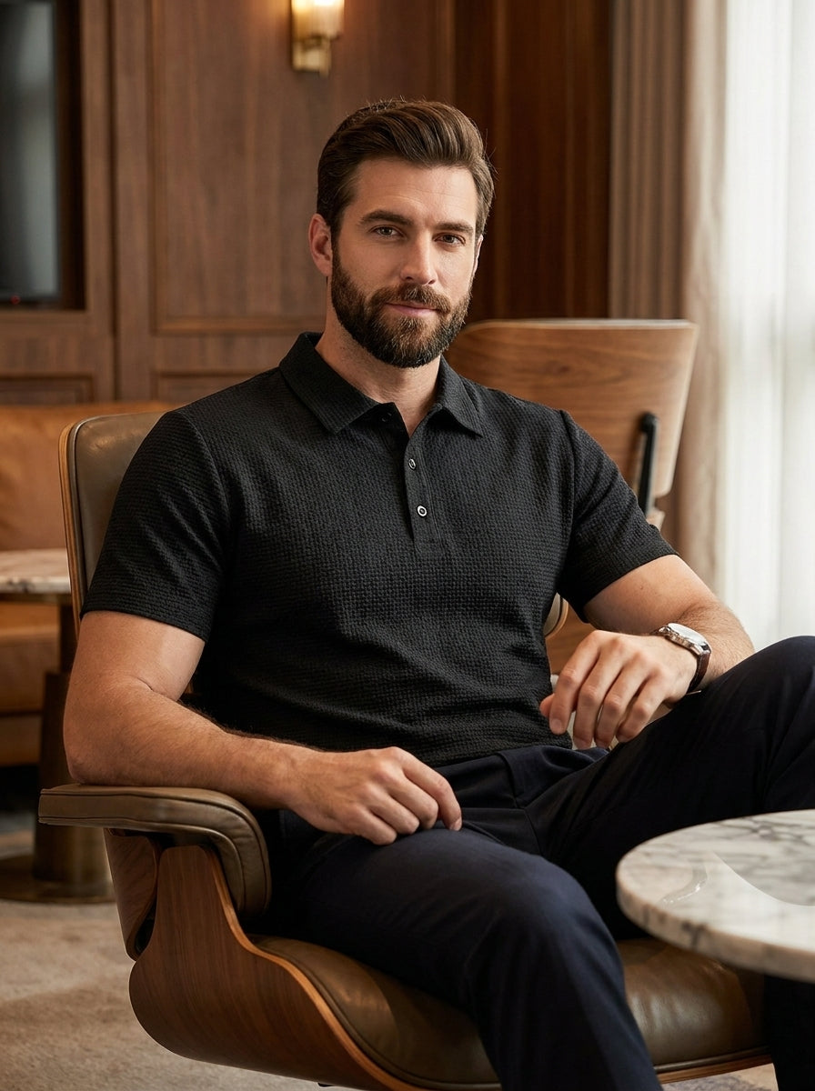Men's Short Sleeve Polo Shirt with Button Placket