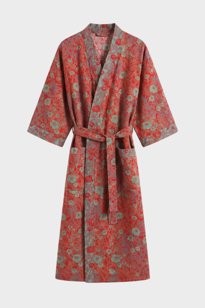 Kimono Women's Bathrobe with Belt and Pattern Knee-Length