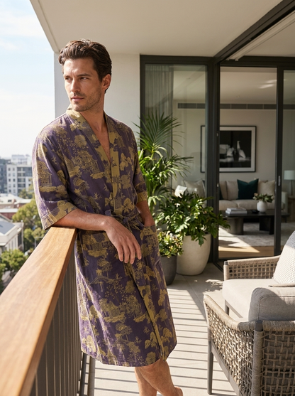 Kimono Women's Bathrobe with Belt and Pattern Knee-Length