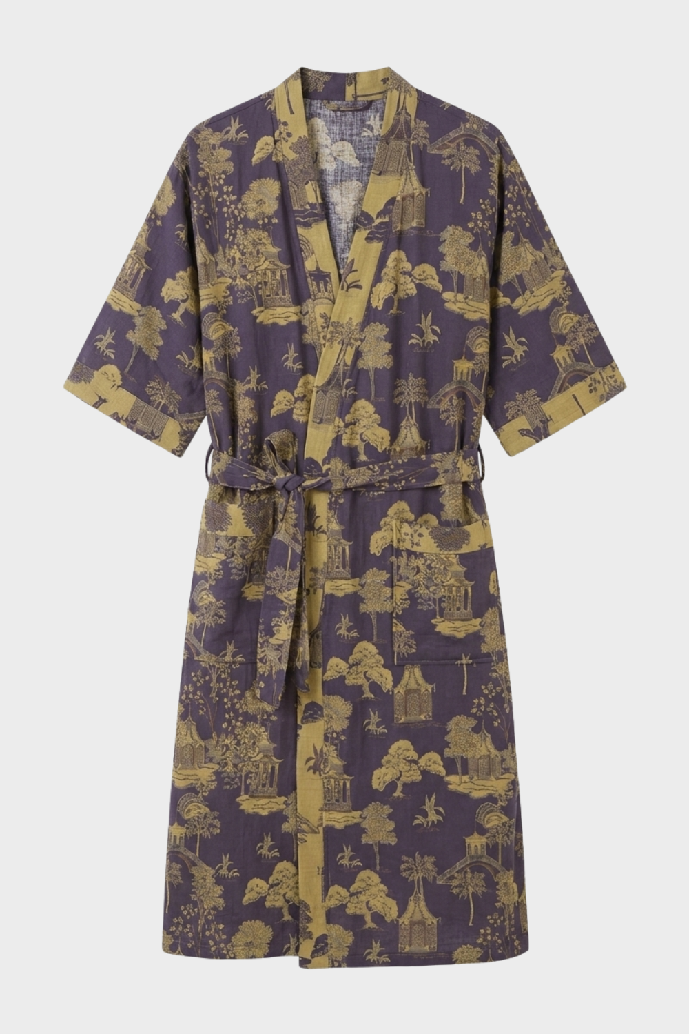 Kimono Women's Bathrobe with Belt and Pattern Knee-Length