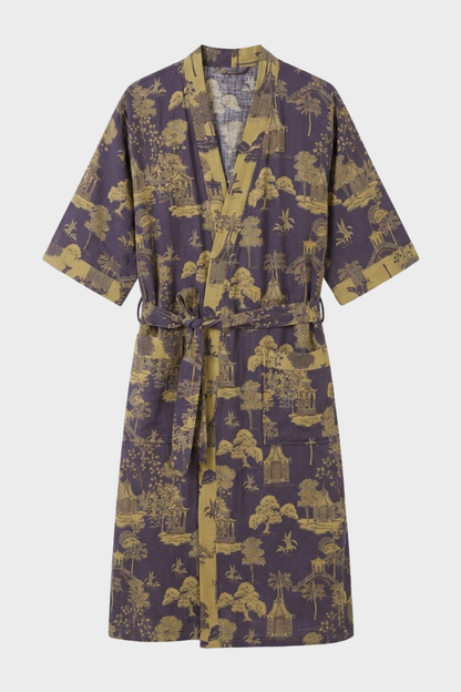 Kimono Women's Bathrobe with Belt and Pattern Knee-Length