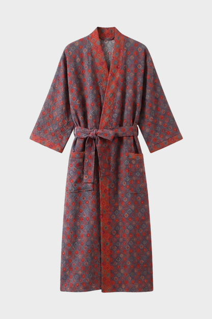 Kimono Women's Bathrobe with Belt and Pattern Knee-Length