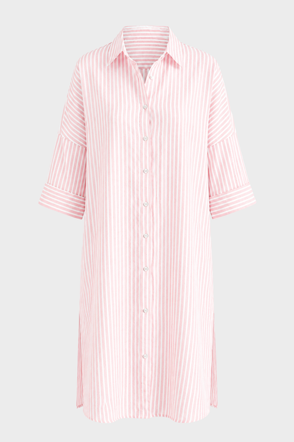 Striped Shirt Dress for Women with Button Placket