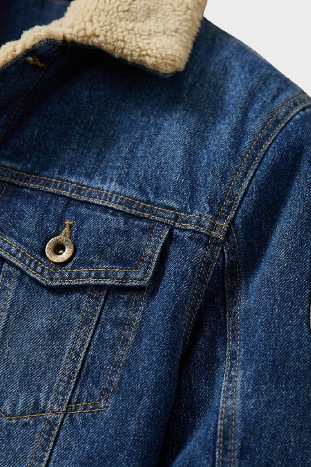 Men's Denim Jacket with Faux Fur Collar and Button Placket