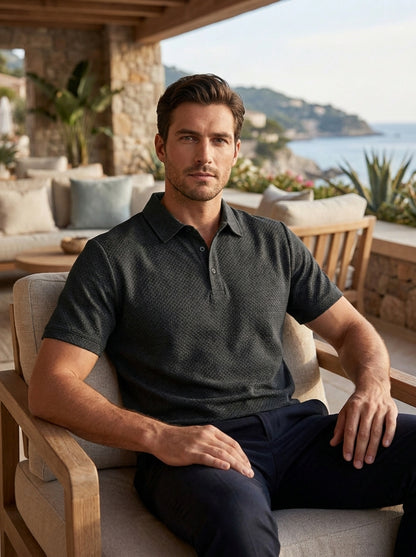 Men's Short Sleeve Polo Shirt with Button Placket
